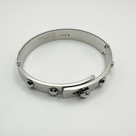 Michael Kors Astor Cityscape Bracelet Silver Tone Studs Cubic Zirconia Bangle - Picture 1 of 12